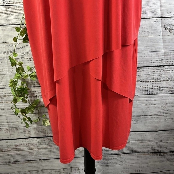 Susan Graver Dress Large Pet Fire Orange Lagenlook Layered Knee Stretch Cocktail - Picture 9 of 13